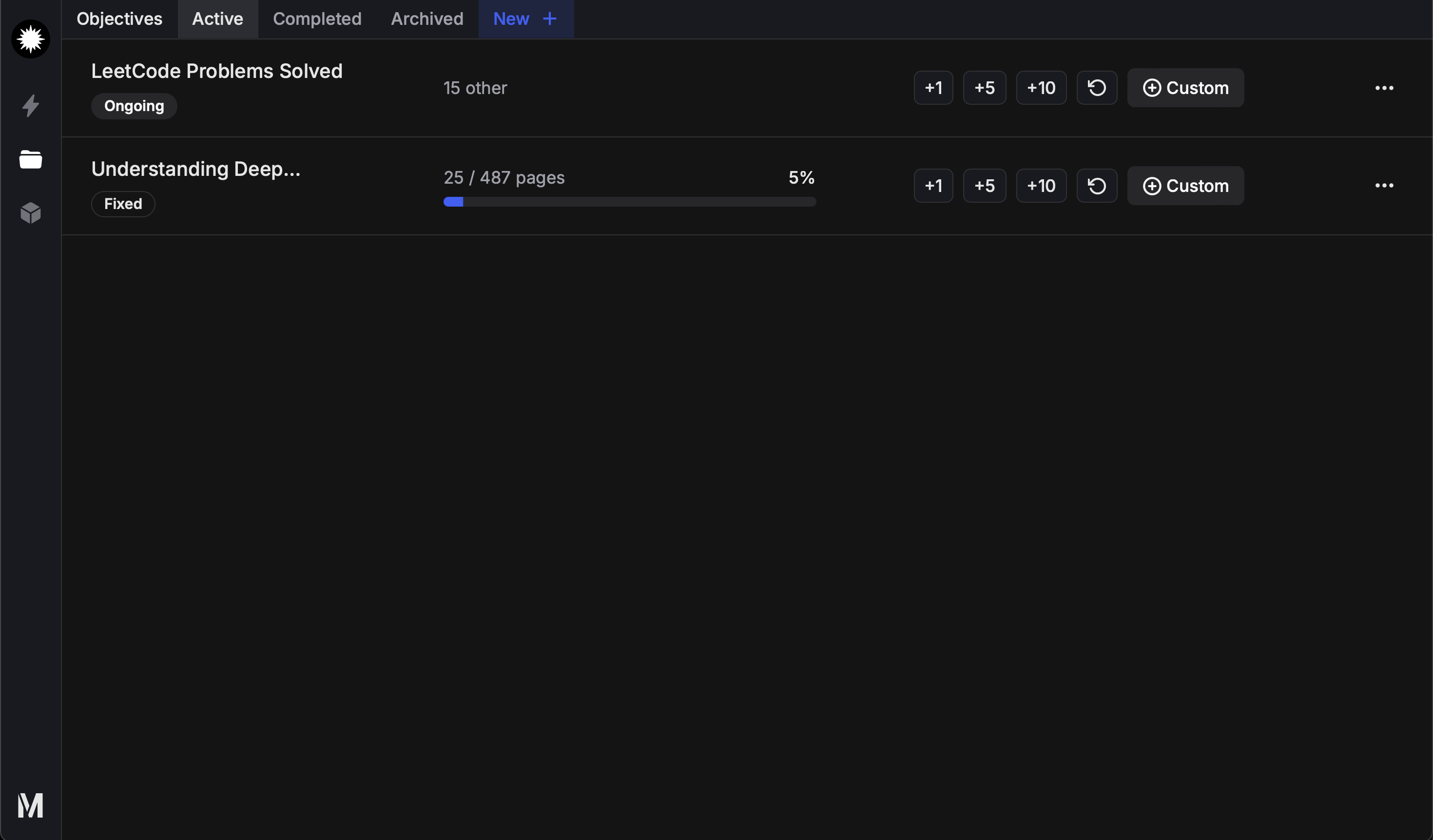 Learning objectives dashboard tracking multiple skills