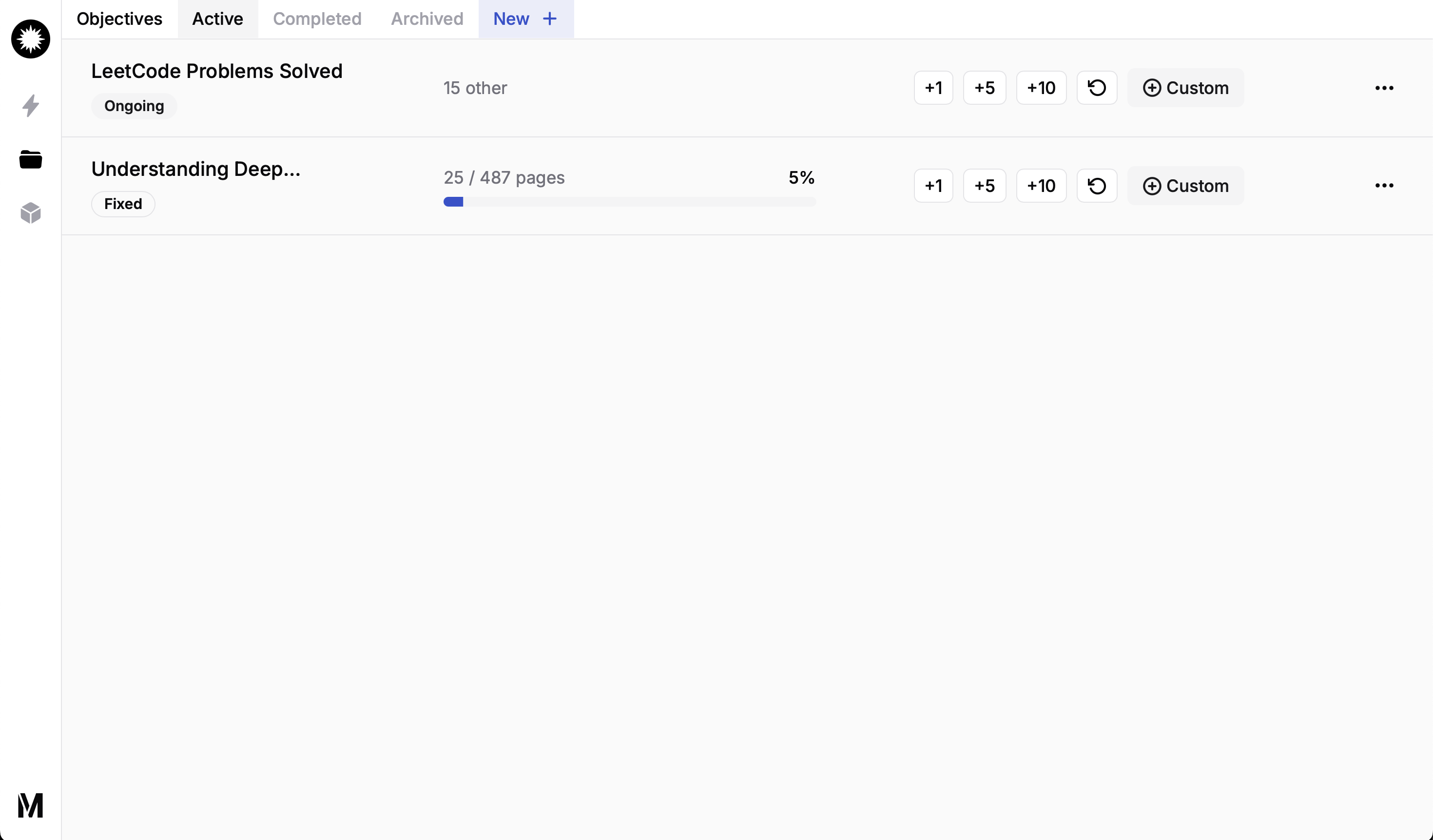 Learning objectives dashboard tracking multiple skills